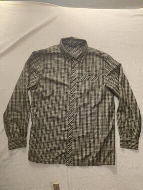 Vaude Plaid Long Sleeve Button-Up Shirt Men’s M Green Brown Gray Outdoor Casual